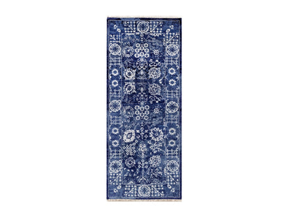 Blue 2'5" x 6'0" Transitional Hand knotted Wool/Silk Rug - Sku: O092019