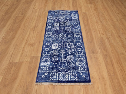 Blue 2'5" x 6'0" Transitional Hand knotted Wool/Silk Rug - Sku: O092019