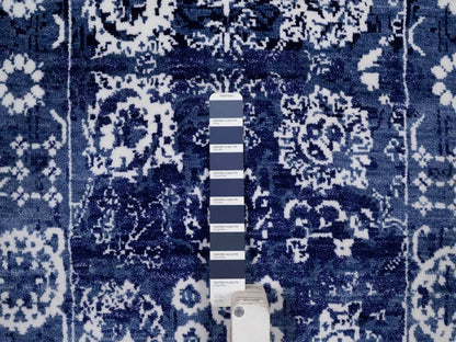 Blue 2'5" x 6'0" Transitional Hand knotted Wool/Silk Rug - Sku: O092019