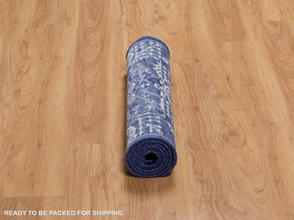 Blue 2'5" x 6'0" Transitional Hand knotted Wool/Silk Rug - Sku: O092019