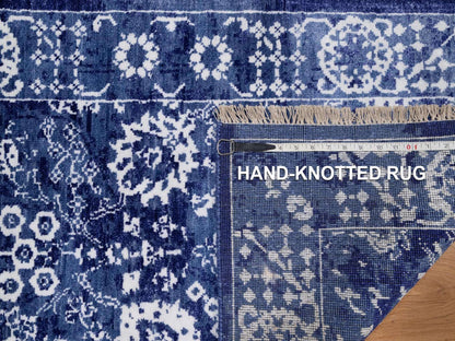 Blue 2'5" x 6'0" Transitional Hand knotted Wool/Silk Rug - Sku: O092019