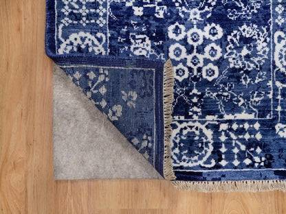 Blue 2'6" x 6'0" Transitional Hand knotted Wool/Silk Rug - Sku: O092020