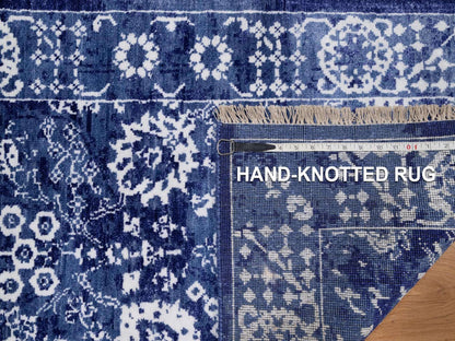Blue 2'6" x 6'0" Transitional Hand knotted Wool/Silk Rug - Sku: O092020
