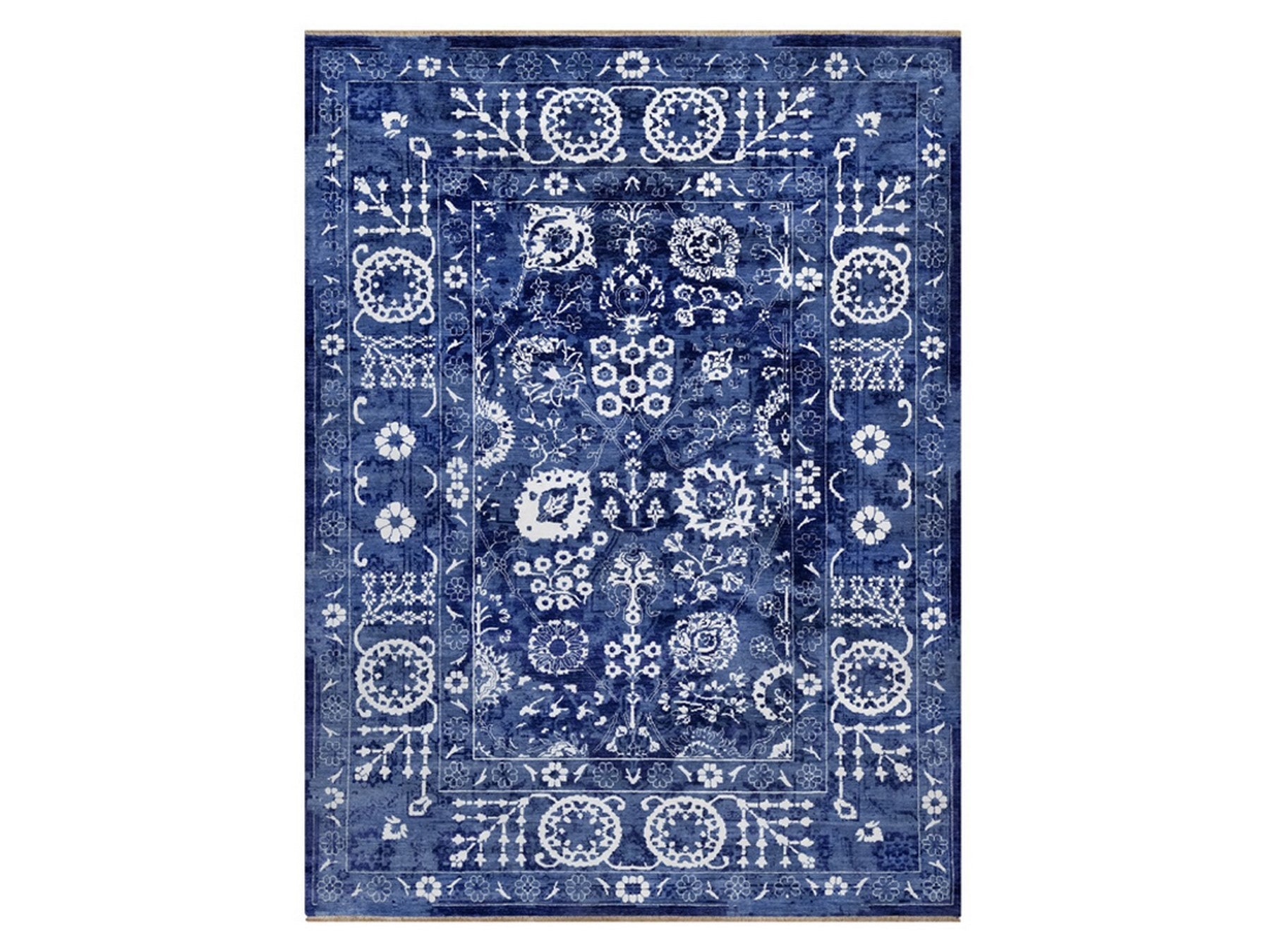 Blue 9'0" x 12'1" Transitional Hand knotted Wool/Silk Rug - Sku: O092021