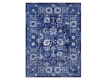 Blue 9'0" x 12'1" Transitional Hand knotted Wool/Silk Rug - Sku: O092021