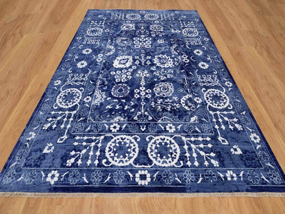 Tabriz Transitional hand-knotted wool/silk rug in Blue, 9' x 12'1" — SKU O092021 (view 2)
