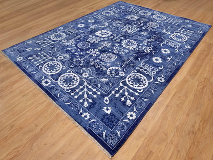 Blue 9'0" x 12'1" Transitional Hand knotted Wool/Silk Rug - Sku: O092021