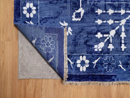Blue 9'0" x 12'1" Transitional Hand knotted Wool/Silk Rug - Sku: O092021