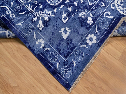 Blue 9'0" x 12'1" Transitional Hand knotted Wool/Silk Rug - Sku: O092021