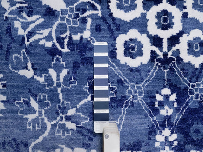Blue 9'0" x 12'1" Transitional Hand knotted Wool/Silk Rug - Sku: O092021