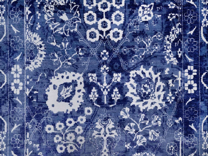 Blue 9'0" x 12'1" Transitional Hand knotted Wool/Silk Rug - Sku: O092021