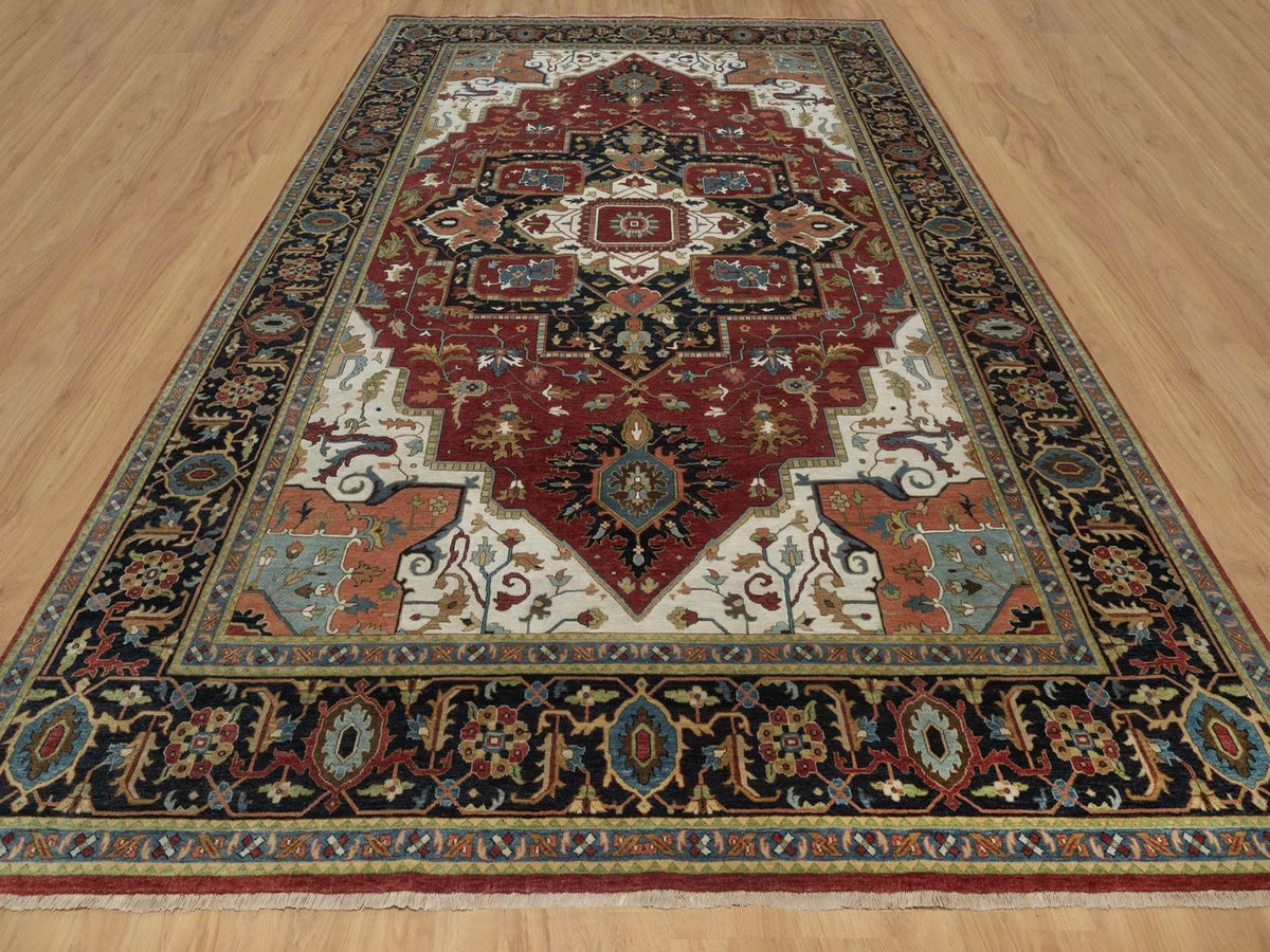 Heriz Heriz hand-knotted wool rug in Red & Midnight Blue, 10'1" x 14'5" — SKU O092022 (view 2)