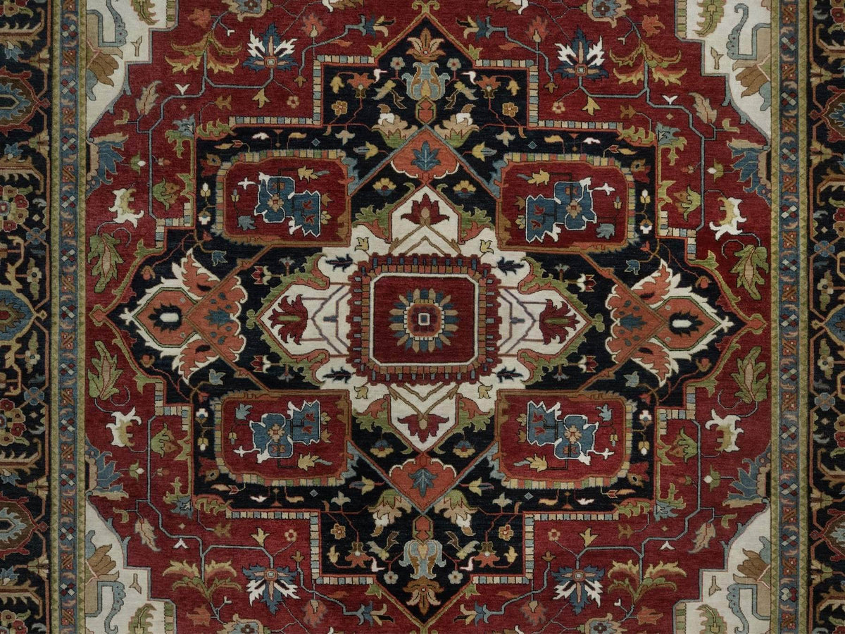 Heriz Heriz hand-knotted wool rug in Red & Midnight Blue, 10'1" x 14'5" — SKU O092022 (view 8)