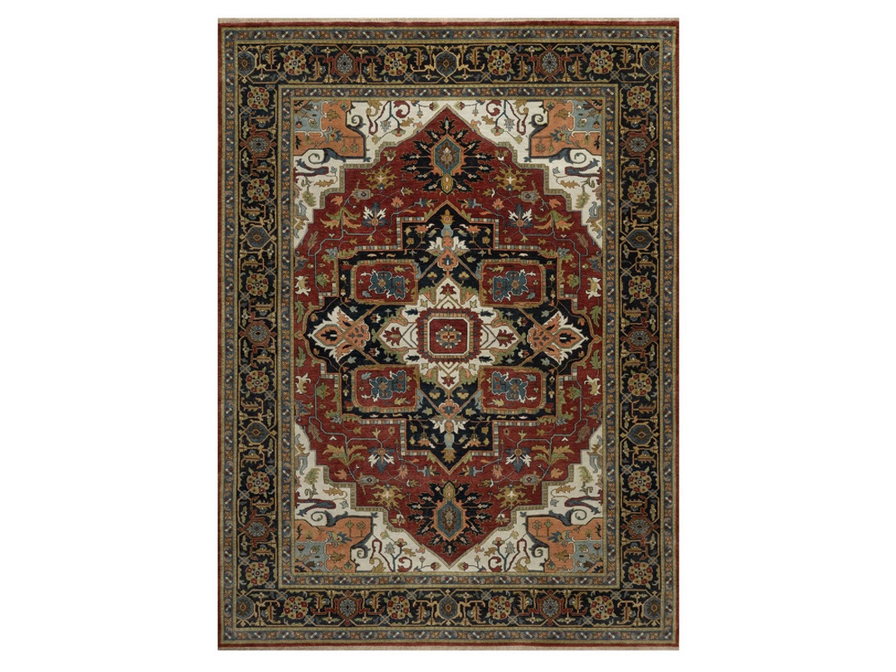 Red 8'11" x 12'2" Heriz Hand knotted Wool Rug - Sku: O092023