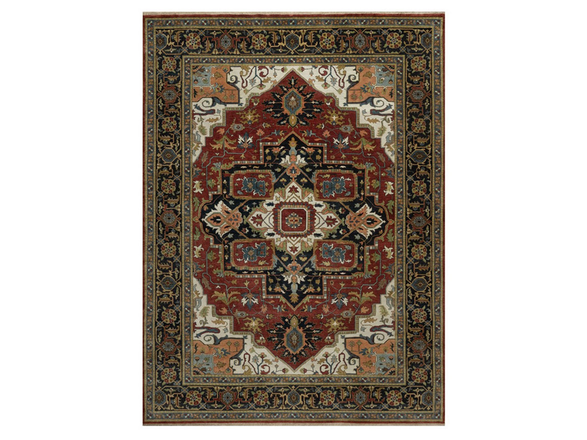 Heriz Heriz hand-knotted wool rug in Red & Navy Blue, 8'11" x 12'2" — SKU O092023