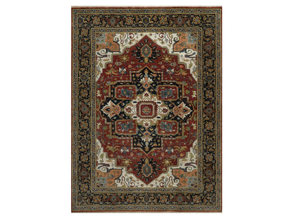 Heriz Heriz hand-knotted wool rug in Red & Navy Blue, 8'11" x 12'2" — SKU O092023