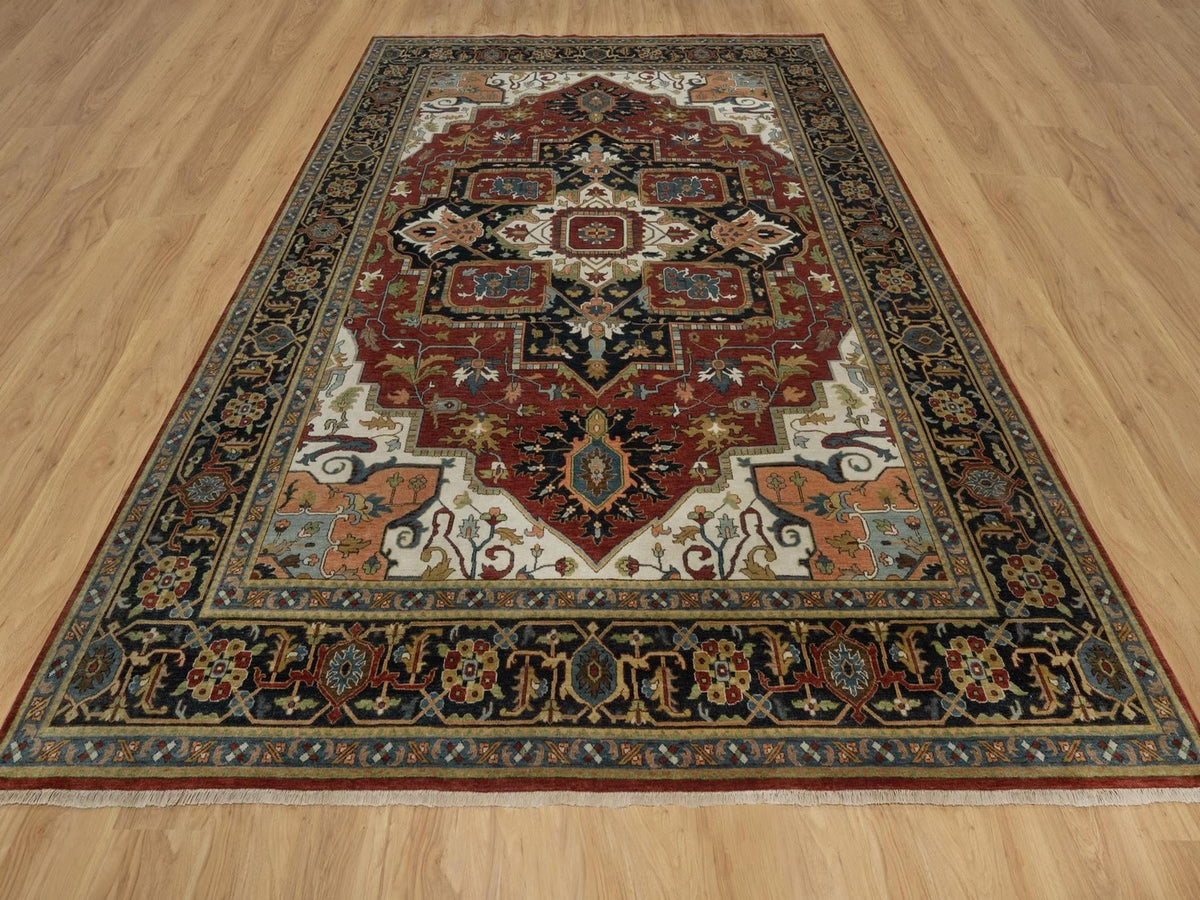 Heriz Heriz hand-knotted wool rug in Red & Navy Blue, 8'11" x 12'2" — SKU O092023 (view 2)
