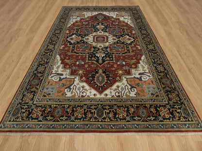 Heriz Heriz hand-knotted wool rug in Red & Navy Blue, 8'11" x 12'2" — SKU O092023 (view 2)