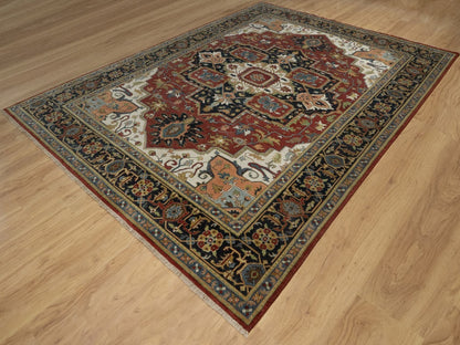Heriz Heriz hand-knotted wool rug in Red & Navy Blue, 8'11" x 12'2" — SKU O092023 (view 3)