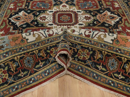 Heriz Heriz hand-knotted wool rug in Red & Navy Blue, 8'11" x 12'2" — SKU O092023 (view 5)