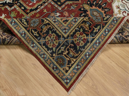 Heriz Heriz hand-knotted wool rug in Red & Navy Blue, 8'11" x 12'2" — SKU O092023 (view 6)