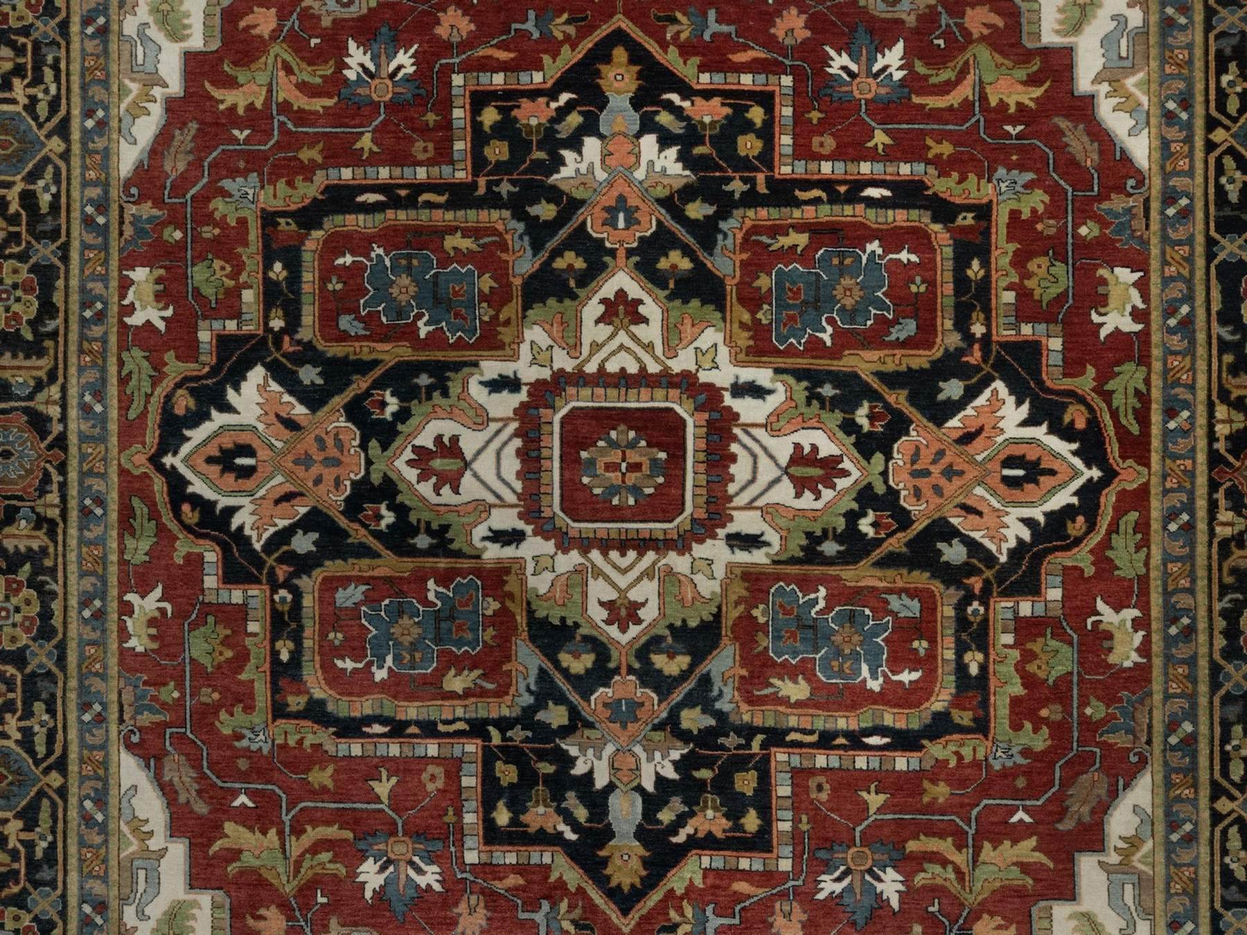 Heriz Heriz hand-knotted wool rug in Red & Navy Blue, 8'11" x 12'2" — SKU O092023 (view 8)