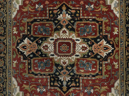 Heriz Heriz hand-knotted wool rug in Red & Navy Blue, 8'11" x 12'2" — SKU O092023 (view 8)