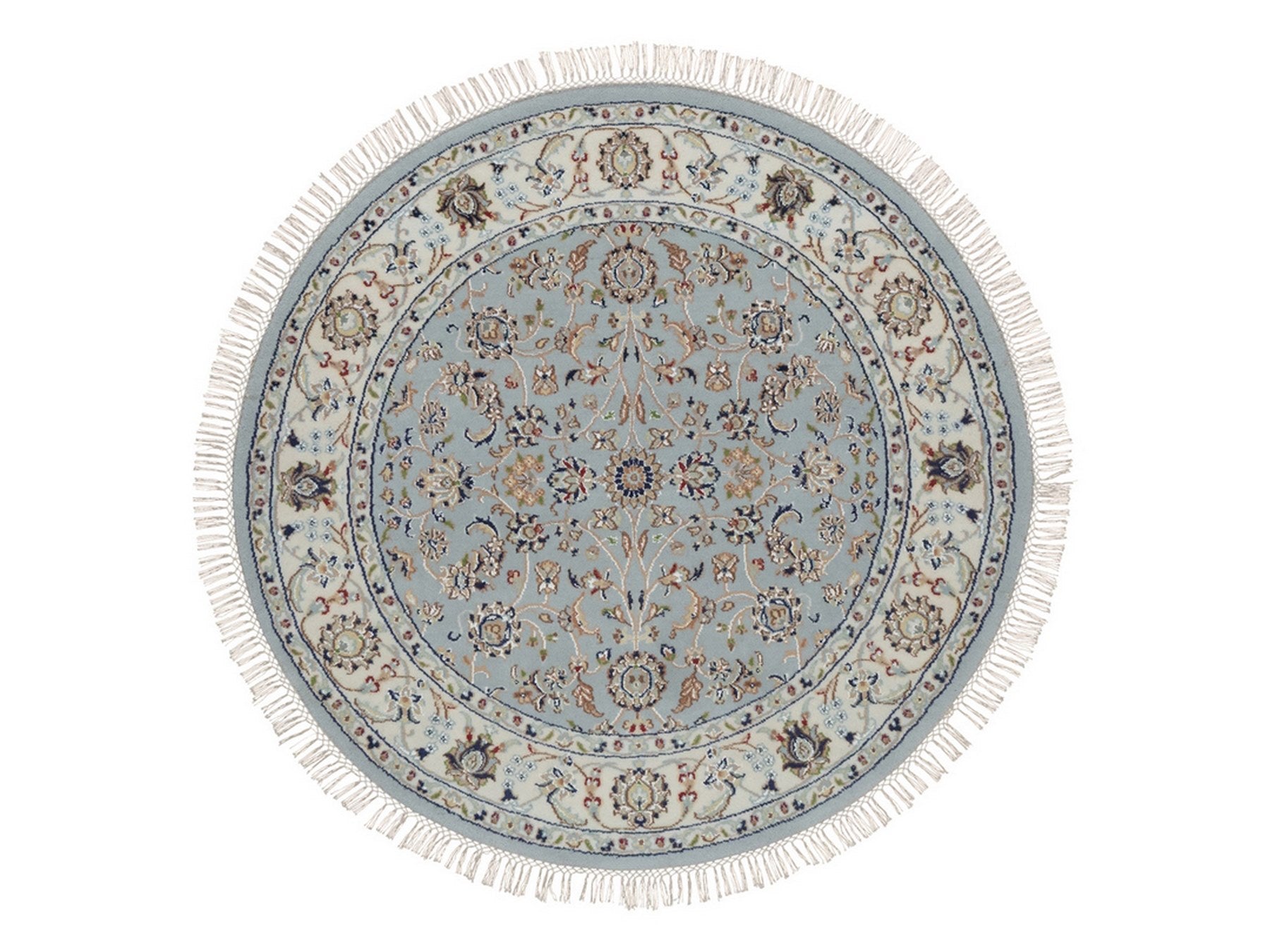 Blue 4'0" x 4'1" Fine Oriental Hand knotted Wool/Silk Rug - Sku: O092025