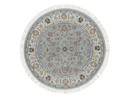 Blue 4'0" x 4'1" Fine Oriental Hand knotted Wool/Silk Rug - Sku: O092025