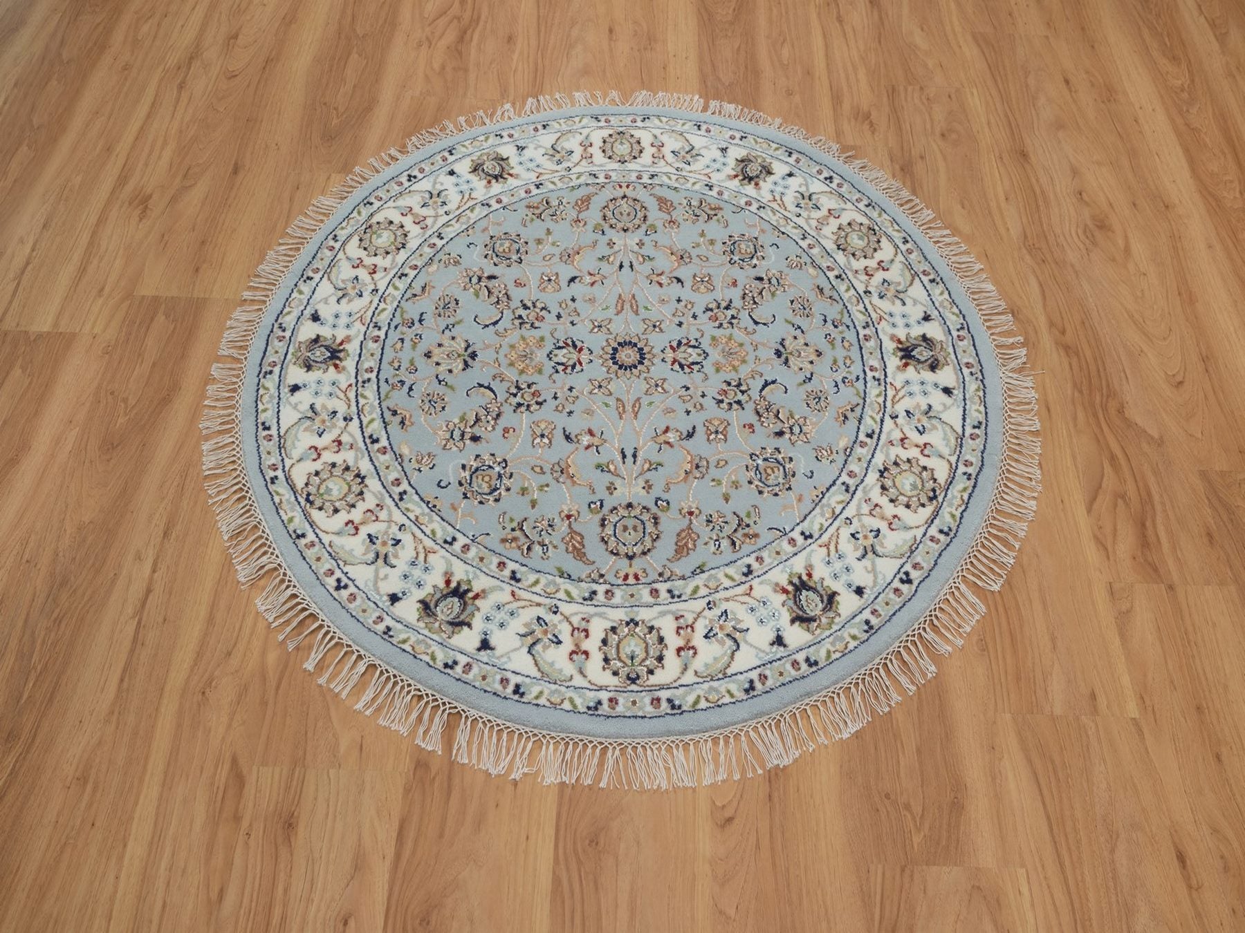 Blue 4'0" x 4'1" Fine Oriental Hand knotted Wool/Silk Rug - Sku: O092025