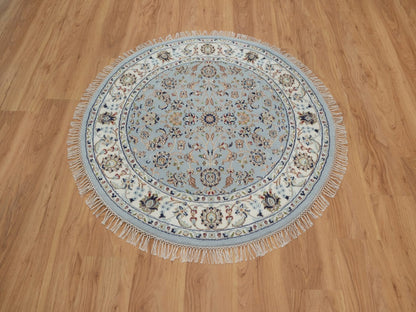 Blue 4'0" x 4'1" Fine Oriental Hand knotted Wool/Silk Rug - Sku: O092025