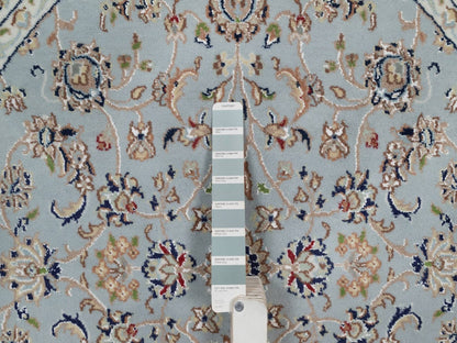 Blue 4'0" x 4'1" Fine Oriental Hand knotted Wool/Silk Rug - Sku: O092025