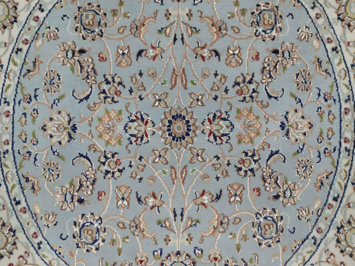 Nain Fine Oriental hand-knotted wool/silk rug in Blue & Ivory, 4' x 4'1" — SKU O092025 (view 5)