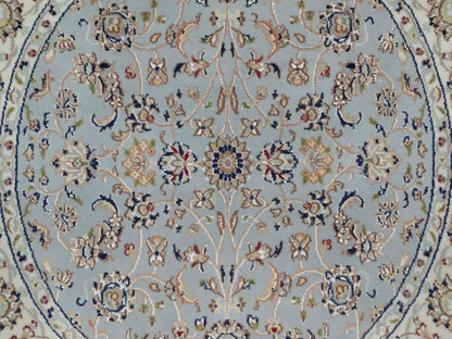 Nain Fine Oriental hand-knotted wool/silk rug in Blue & Ivory, 4' x 4'1" — SKU O092025 (view 5)