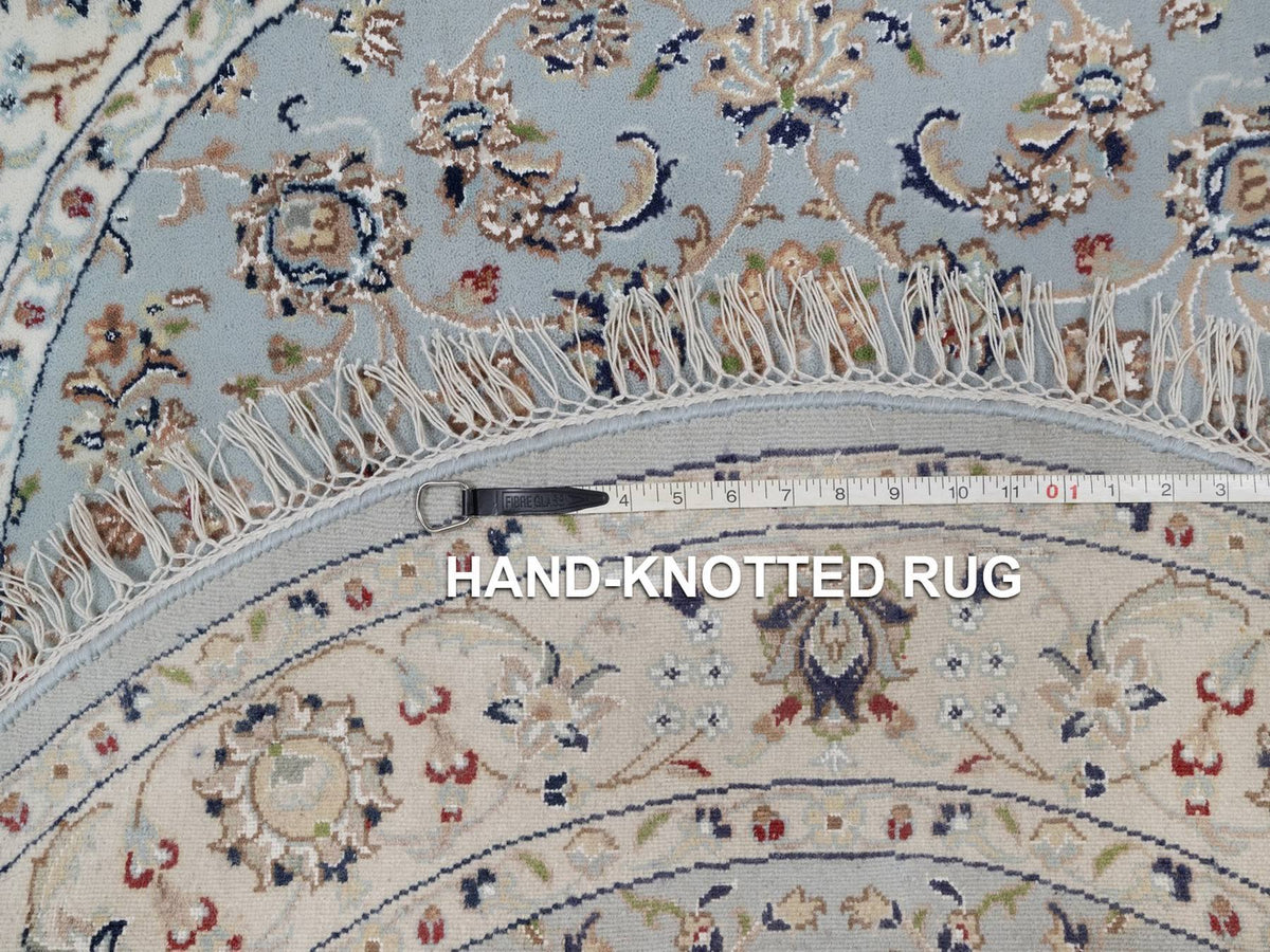 Nain Fine Oriental hand-knotted wool/silk rug in Blue & Ivory, 4' x 4'1" — SKU O092025 (view 8)