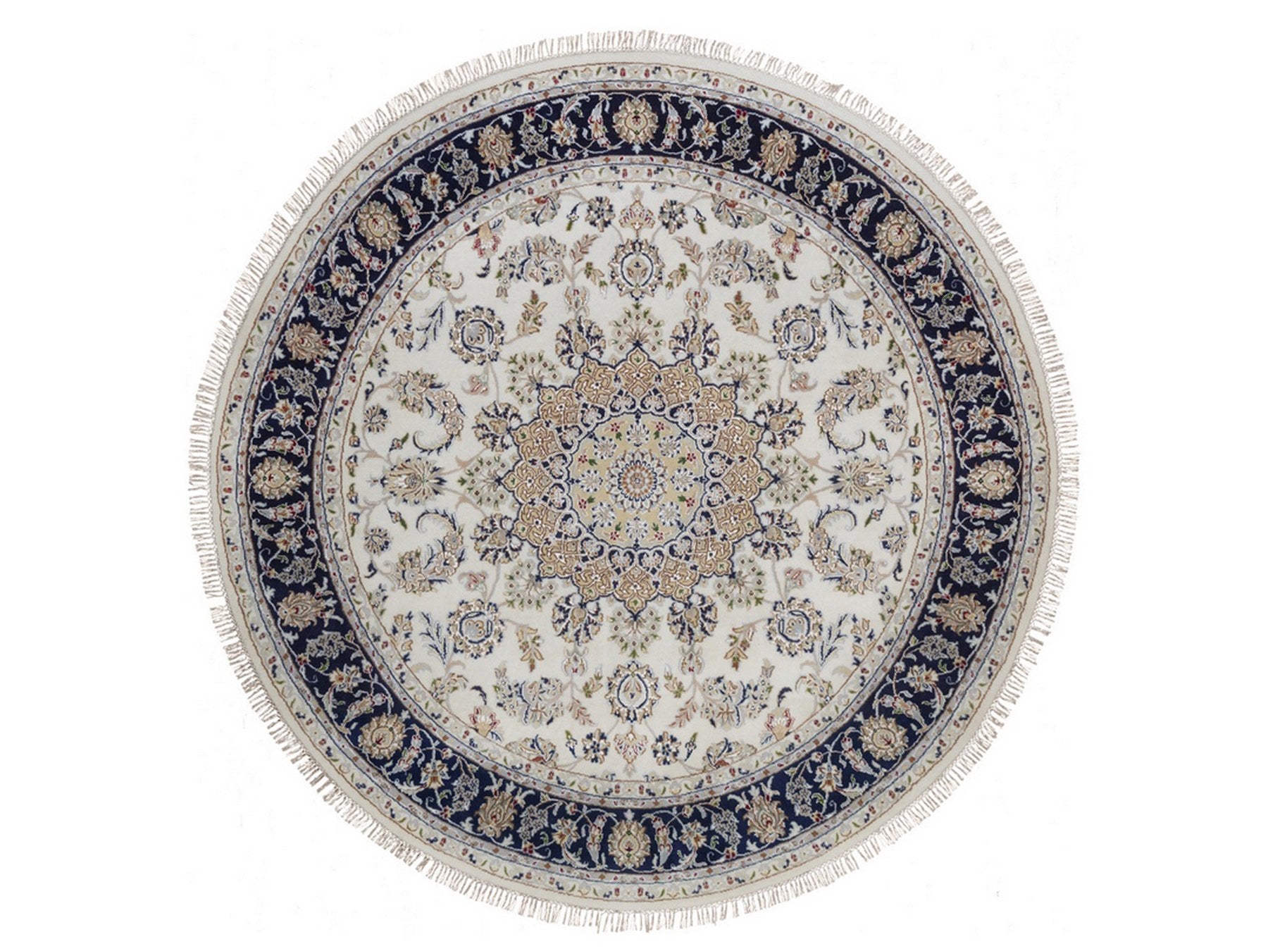 Ivory 7'4" x 7'5" Fine Oriental Hand knotted Wool/Silk Rug - Sku: O092027