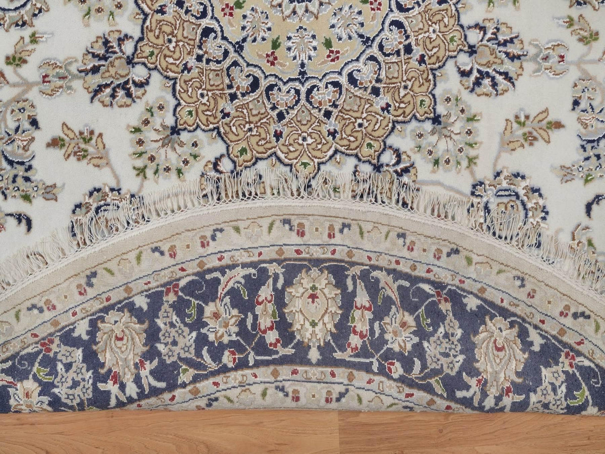 Nain Fine Oriental hand-knotted wool/silk rug in Ivory & Midnight Blue, 7'4" x 7'5" — SKU O092027 (view 3)
