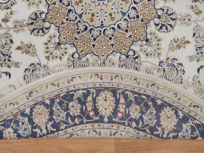 Nain Fine Oriental hand-knotted wool/silk rug in Ivory & Midnight Blue, 7'4" x 7'5" — SKU O092027 (view 3)