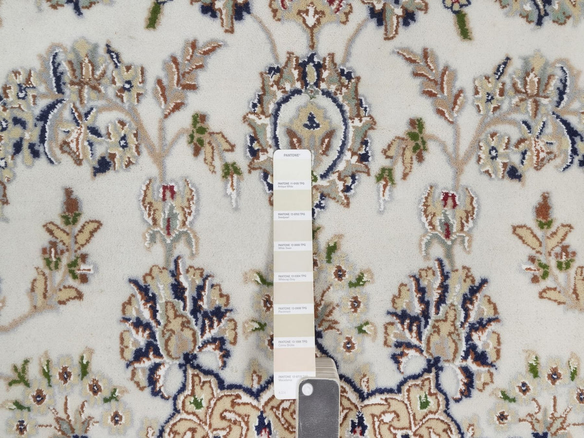 Nain Fine Oriental hand-knotted wool/silk rug in Ivory & Midnight Blue, 7'4" x 7'5" — SKU O092027 (view 4)