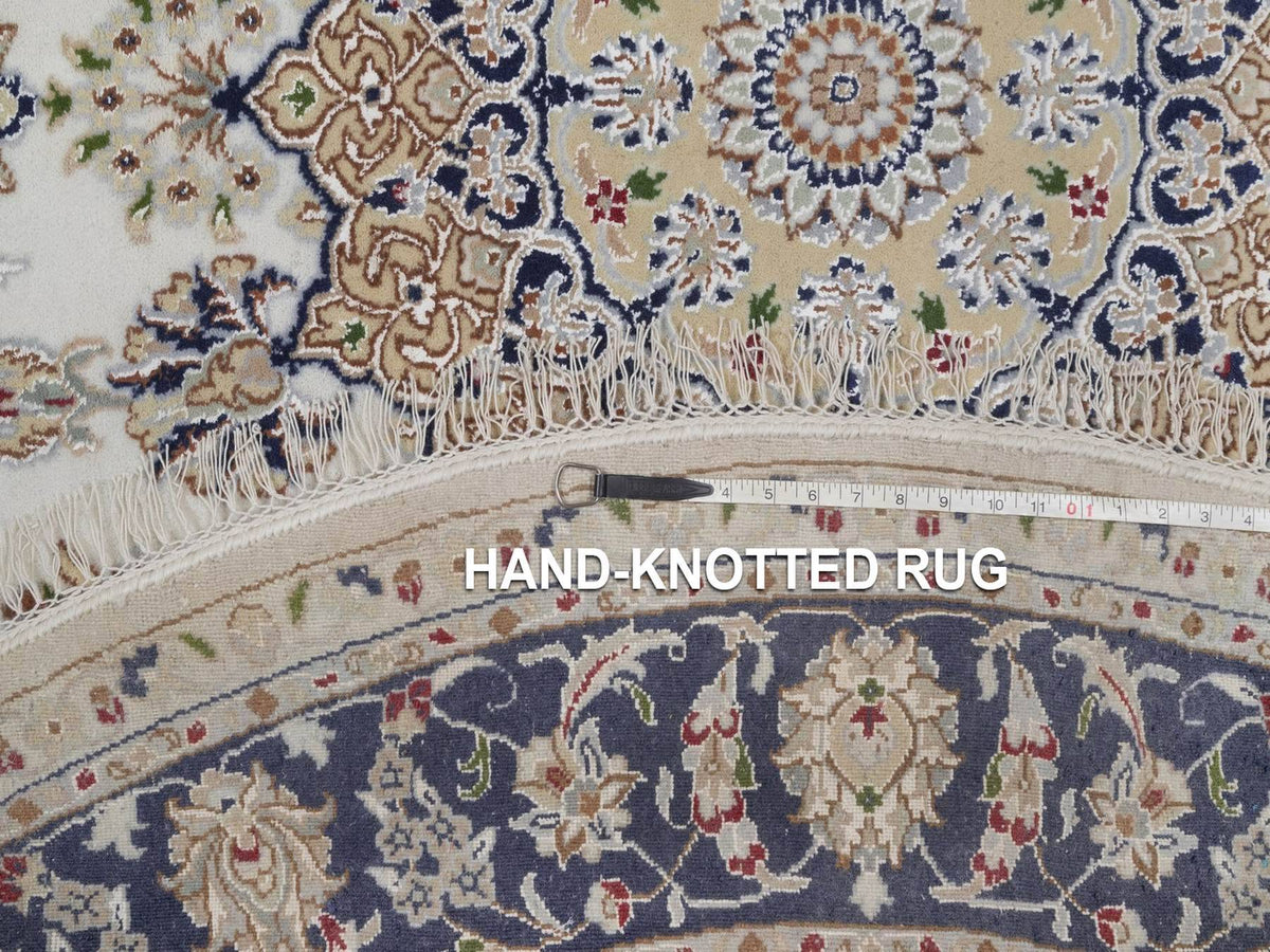Nain Fine Oriental hand-knotted wool/silk rug in Ivory & Midnight Blue, 7'4" x 7'5" — SKU O092027 (view 8)