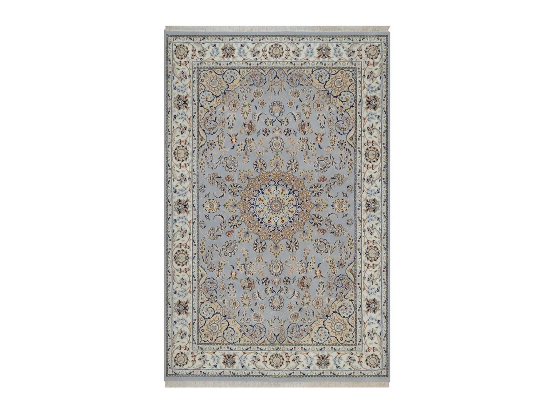Blue 6'1" x 9'4" Fine Oriental Hand knotted Wool/Silk Rug - Sku: O092028