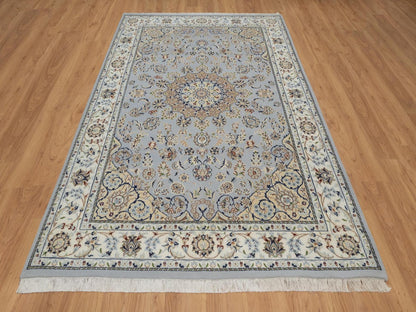 Blue 6'1" x 9'4" Fine Oriental Hand knotted Wool/Silk Rug - Sku: O092028