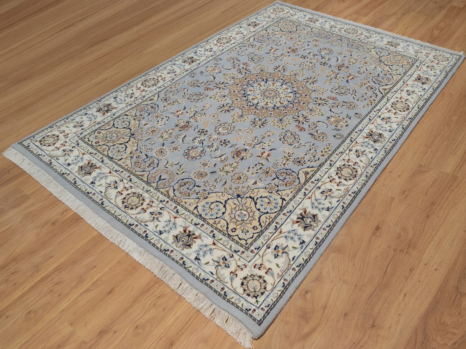 Nain Fine Oriental hand-knotted wool/silk rug in Blue & Ivory, 6'1" x 9'4" — SKU O092028 (view 3)