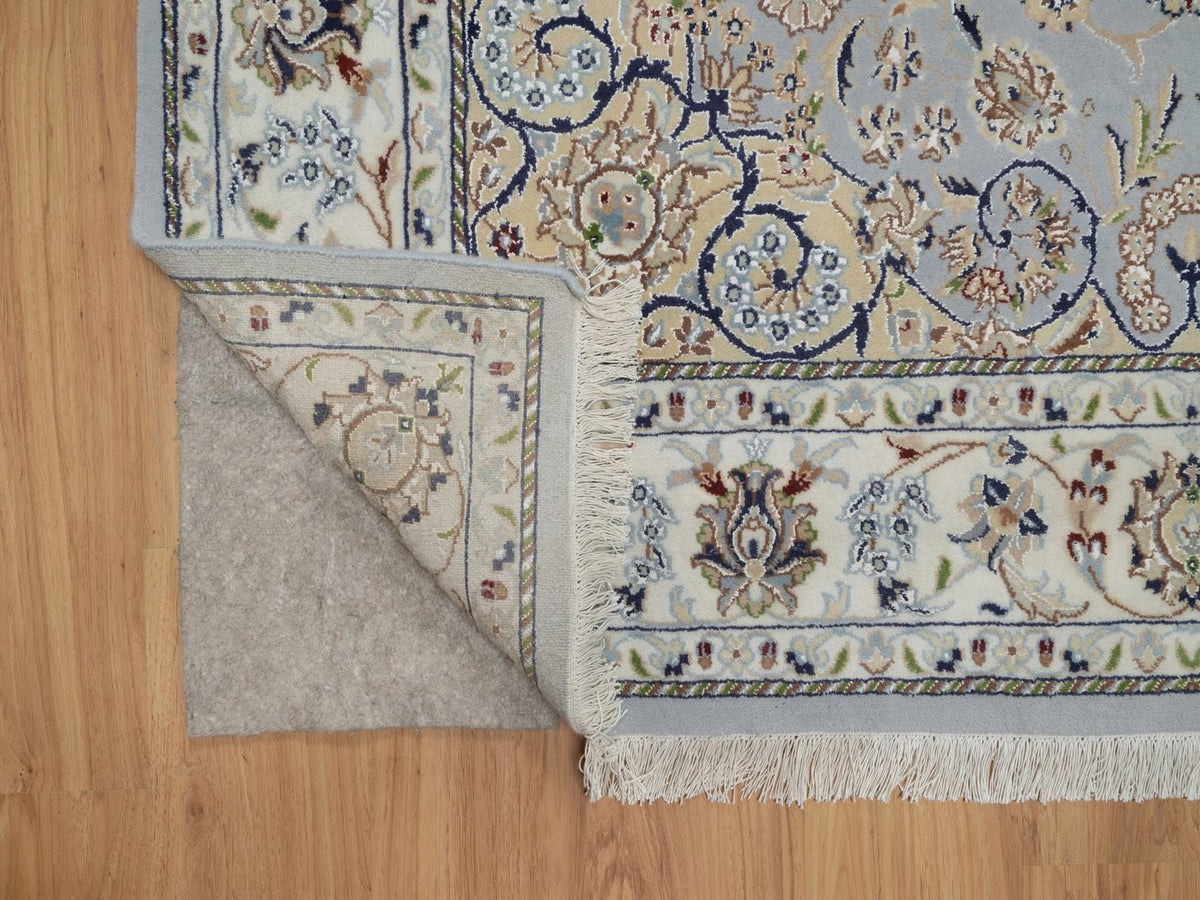 Nain Fine Oriental hand-knotted wool/silk rug in Blue & Ivory, 6'1" x 9'4" — SKU O092028 (view 4)