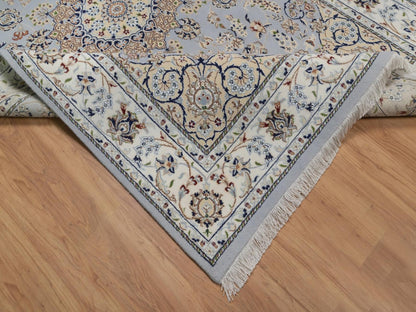 Blue 6'1" x 9'4" Fine Oriental Hand knotted Wool/Silk Rug - Sku: O092028