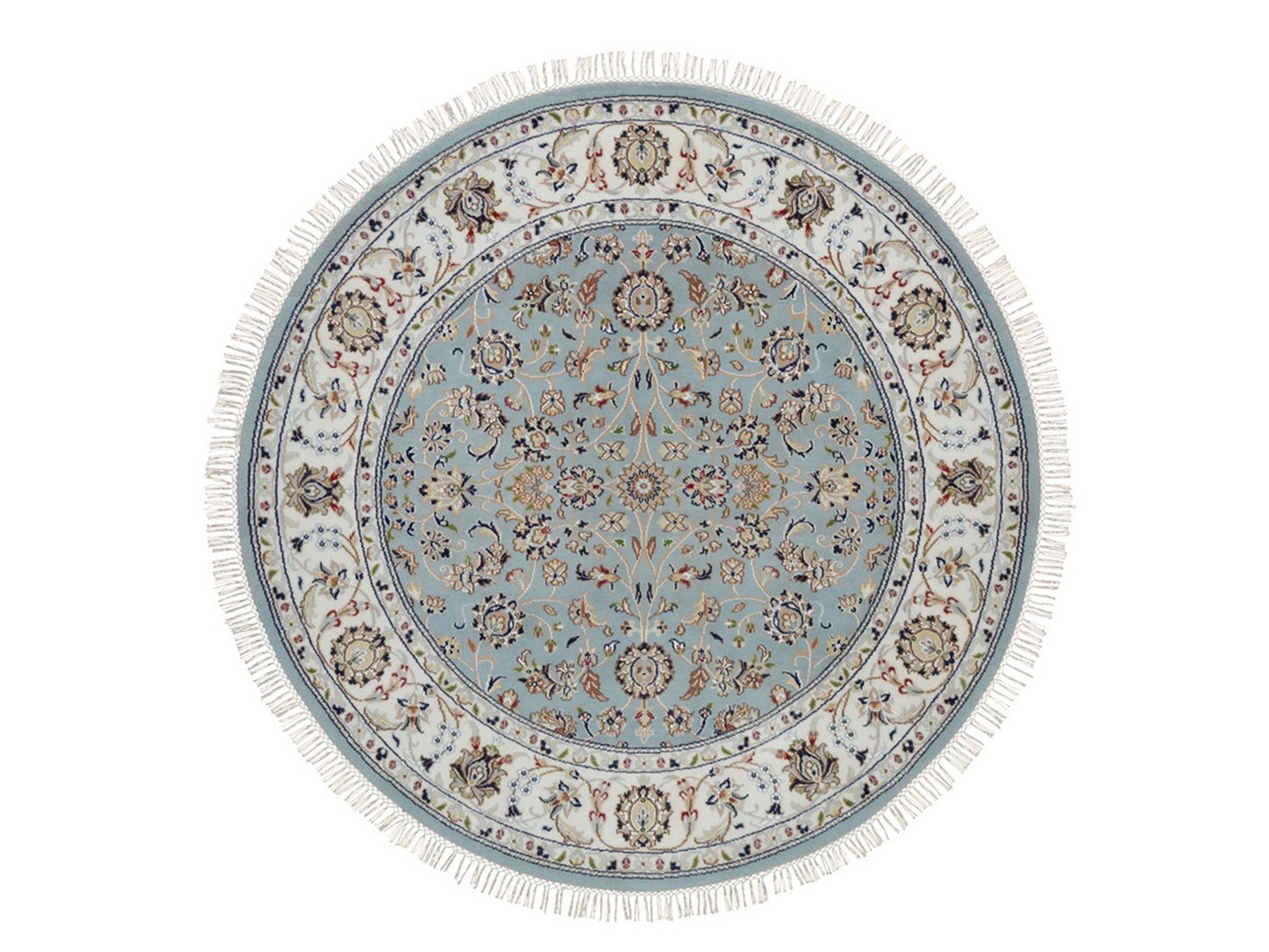 Blue 5'2" x 5'2" Fine Oriental Hand knotted Wool/Silk Rug - Sku: O092029