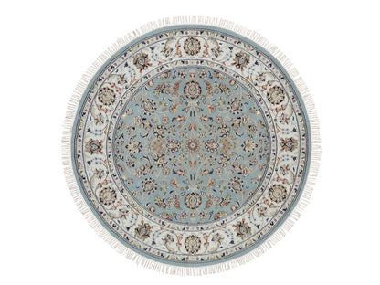 Blue 5'2" x 5'2" Fine Oriental Hand knotted Wool/Silk Rug - Sku: O092029