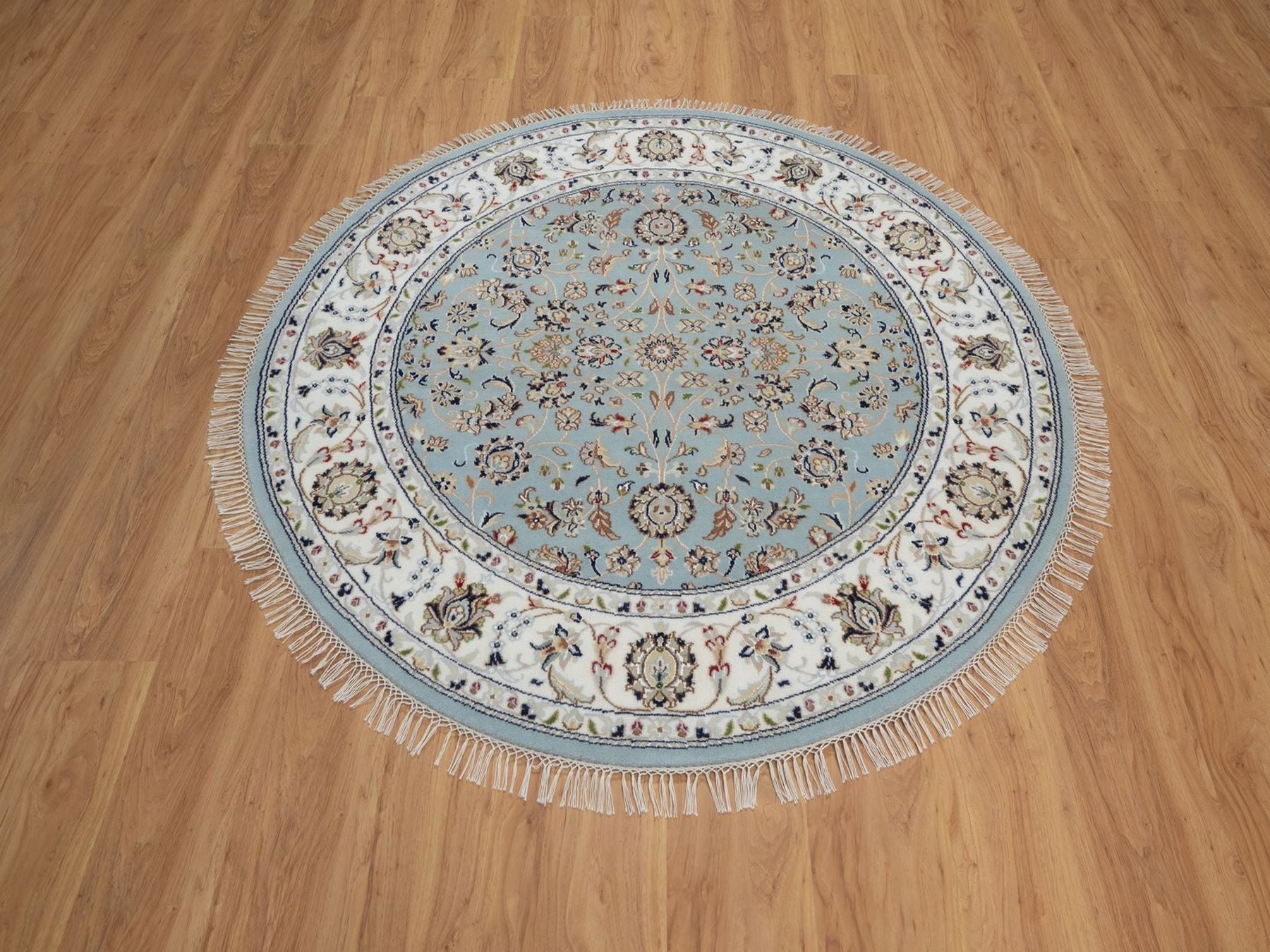 Blue 5'2" x 5'2" Fine Oriental Hand knotted Wool/Silk Rug - Sku: O092029
