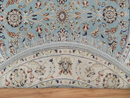 Blue 5'2" x 5'2" Fine Oriental Hand knotted Wool/Silk Rug - Sku: O092029