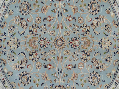 Blue 5'2" x 5'2" Fine Oriental Hand knotted Wool/Silk Rug - Sku: O092029